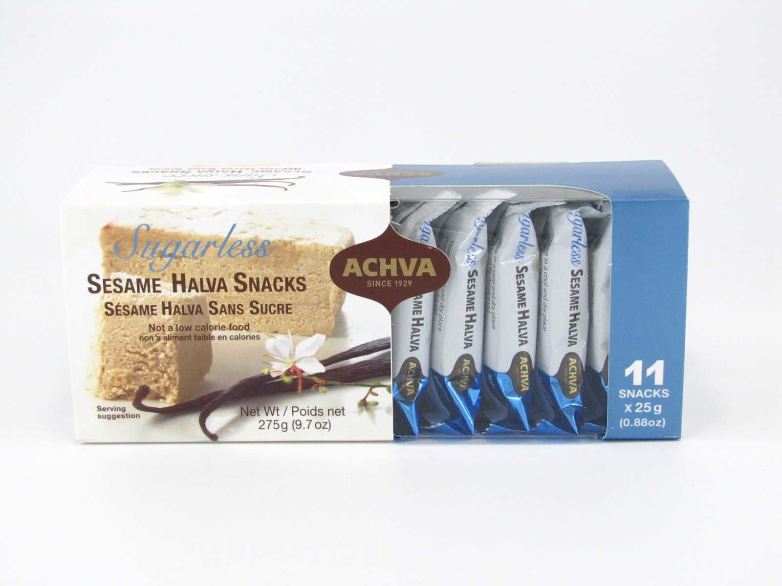 Achva Sesame Halva Snacks top of box image Achva Sesame Halva Snacks top of box image
