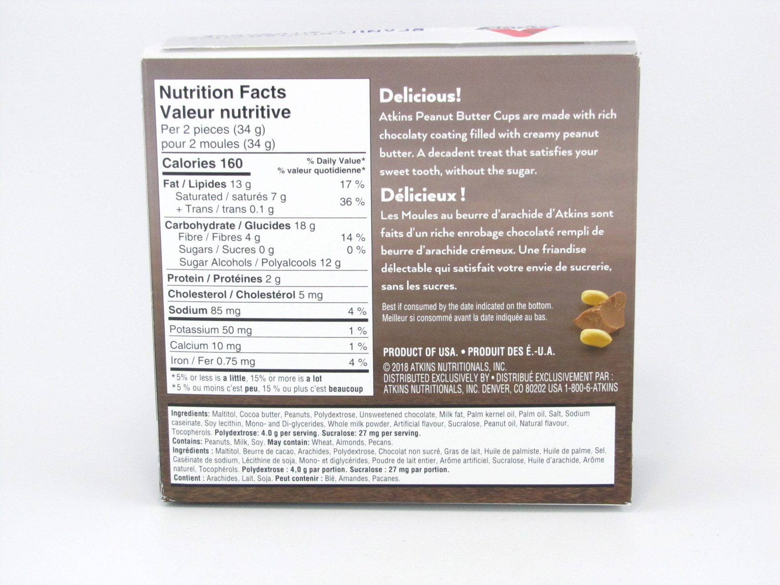 Atkins Endulge - Peanut Butter Cups back of box image Atkins Endulge - Peanut Butter Cups back of box image