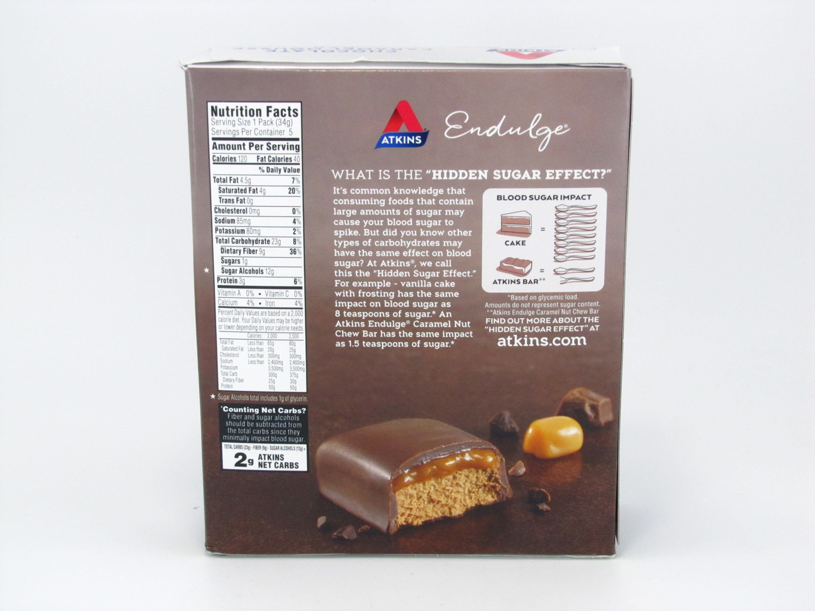 Endulge Chocolate Caramel Mousse Bar back of box image Endulge Chocolate Caramel Mousse Bar back of box image