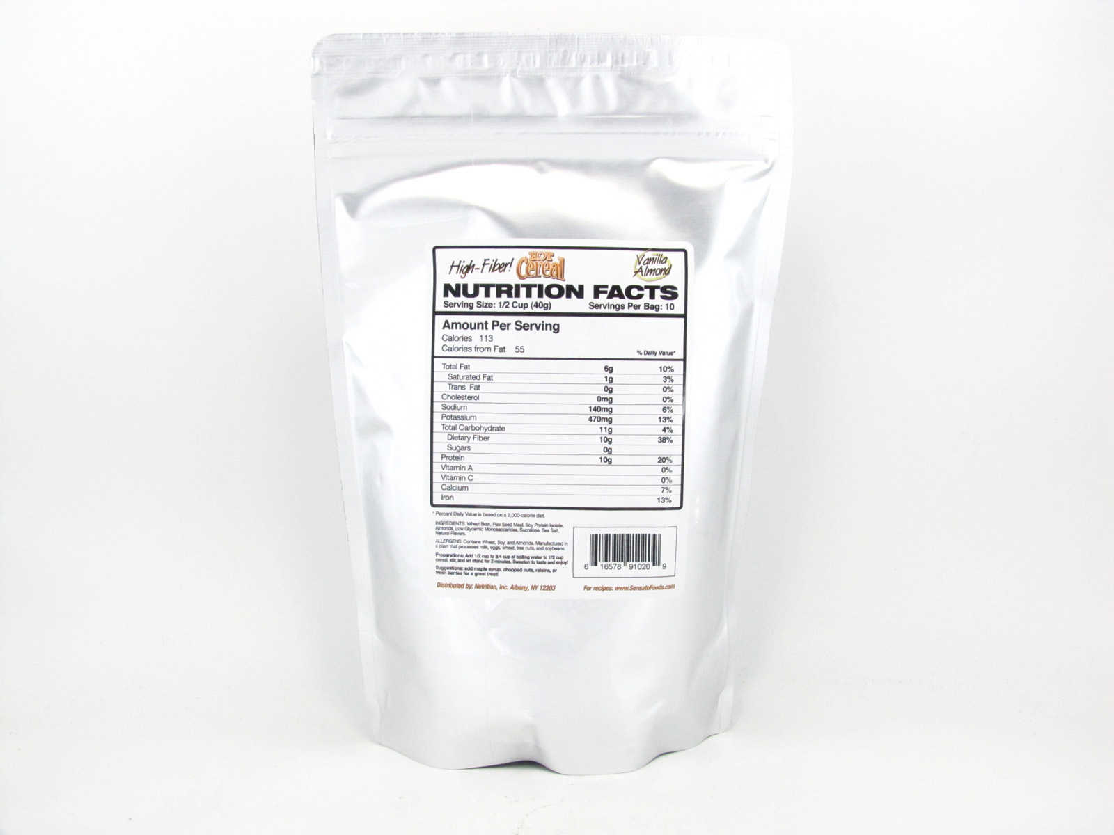 Sensato Hot Cereal - Vanilla Almond - back view Sensato Hot Cereal - Vanilla Almond - back view